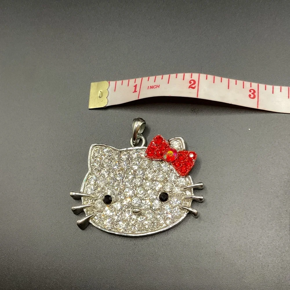 Hello Kitty Necklace Rhinestone and Silver Tone Pendant Cute Sweet Sparkly - Picture 3 of 4